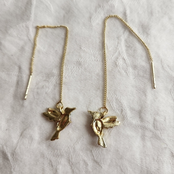 Rhinestone hummingbird dangly earrings - Picture 3 of 5